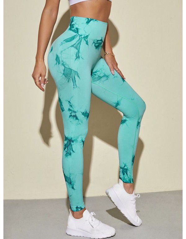 New Fitness Sports Honey Peach Hip Lift High Waist Tight Fit Tie Dye Yoga Pants Pants
