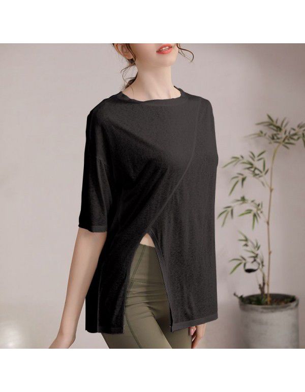 Yoga suit women's summer short-sleeved fitness top blouse loose and thin running Pilates professional training sports T-shirt 