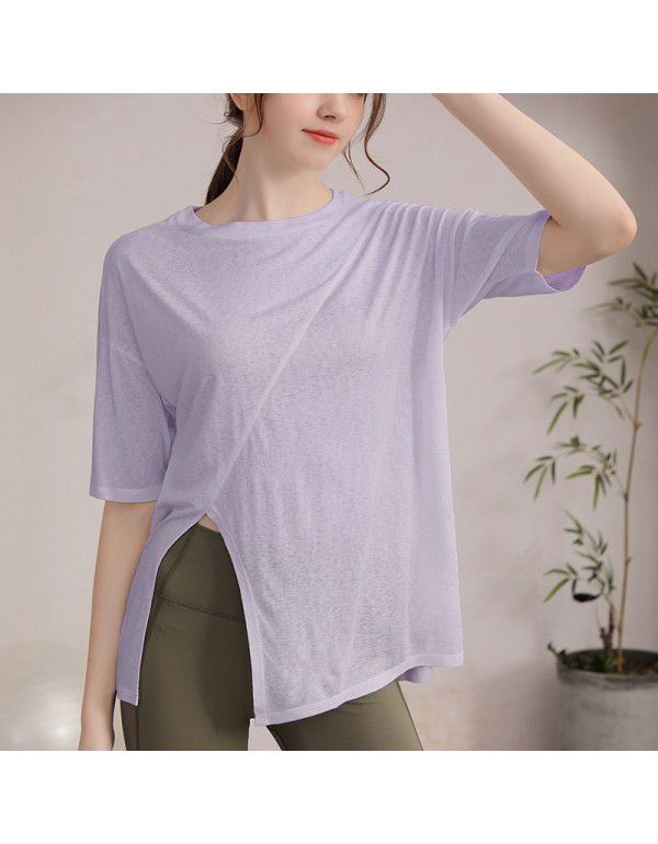 Yoga suit women's summer short-sleeved fitness top blouse loose and thin running Pilates professional training sports T-shirt 