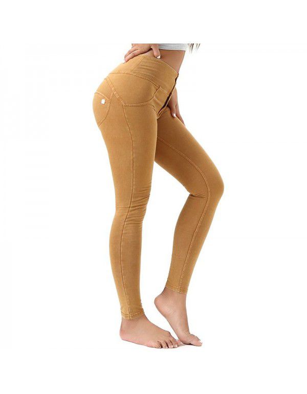 New sports yoga pants women's high-waisted denim version peach hip lifting sports pants beauty hip fitness peach pants 