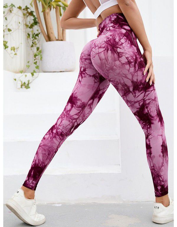 New Fitness Sports Honey Peach Hip Lift High Waist Tight Fit Tie Dye Yoga Pants Pants