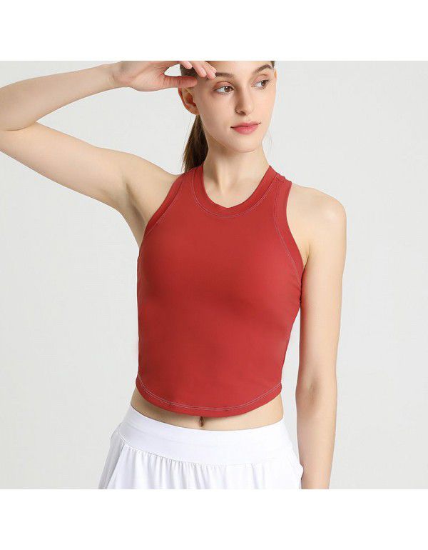 European and American Contrast Yoga Tank Top with Fixed Chest Cushion Slim Fit Fit with Sports Fitness Top Yoga Dress Women