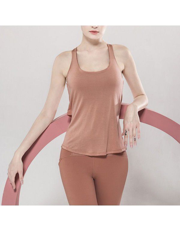 New fake two-piece sports vest fitness suit running top beauty back sports top bra loose yoga suit woman 