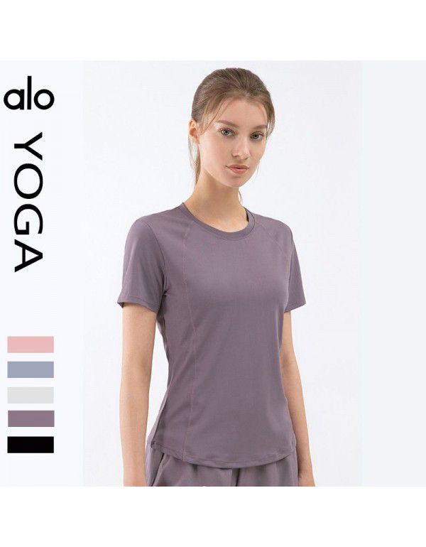 Summer New Breathable Sportswear Slim Fit Yarn Quick Dry Yoga Fitness T-shirt