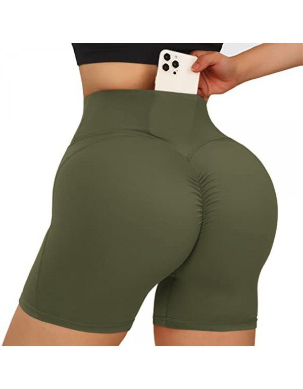 Summer new chrysanthemum pleated peach hip tight-fitting fitness shorts European and American high waist hip lifting exercise yoga shorts 