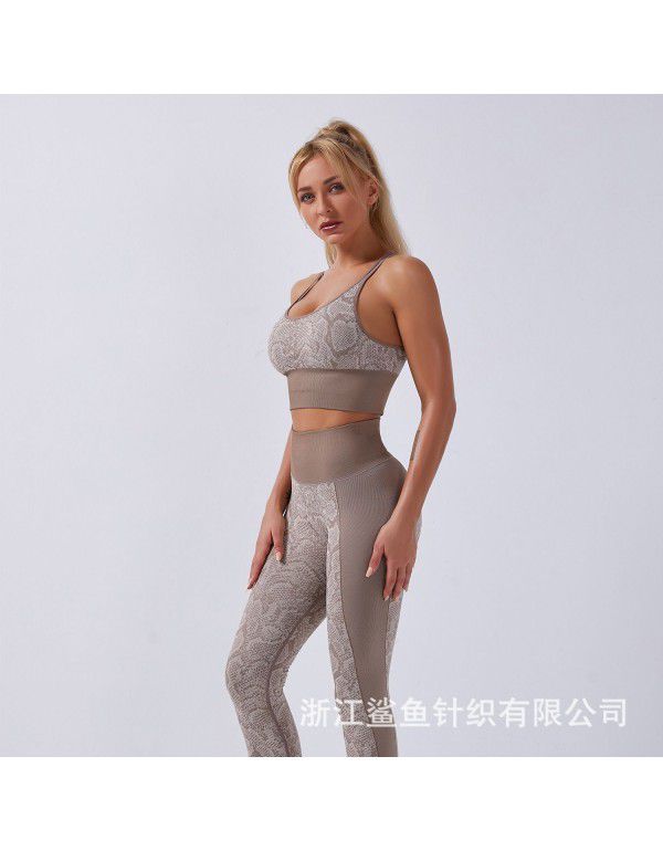 Spot Brand Quality Leopard Print Seamless Sports Yoga Set Popular Moisture Absorbing and Sweatwicking Fitness Suit