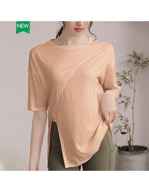 Yoga suit women's summer short-sleeved fitness top blouse loose and thin running Pilates professional training sports T-shirt 