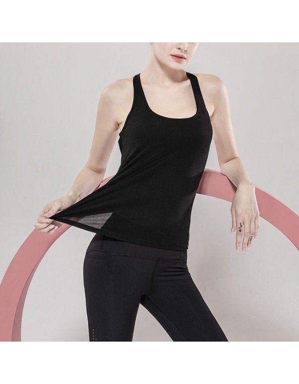 New fake two-piece sports vest fitness suit running top beauty back sports top bra loose yoga suit woman 