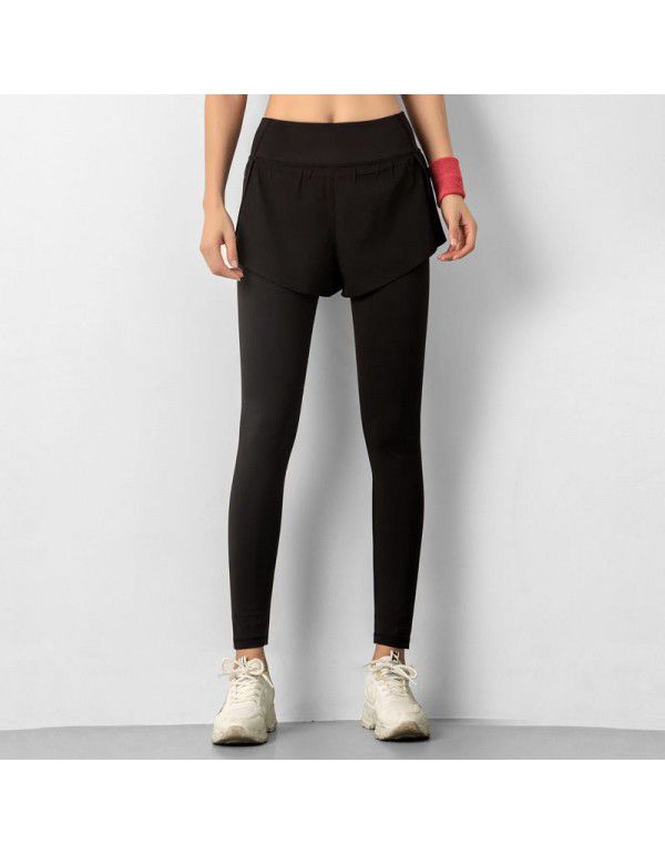Pocket Fitness Pants Women's High Waist Elastic Tight Running Yoga Pants Quick Dry Breathable Sports Skirt Pants 
