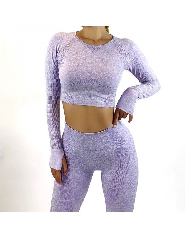 Yoga suit high waist tight hip lifting seamless yoga pants new long-sleeved sports fitness suit 