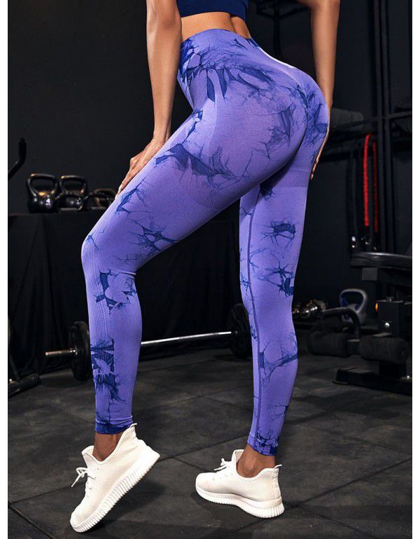 New Fitness Sports Honey Peach Hip Lift High Waist Tight Fit Tie Dye Yoga Pants Pants
