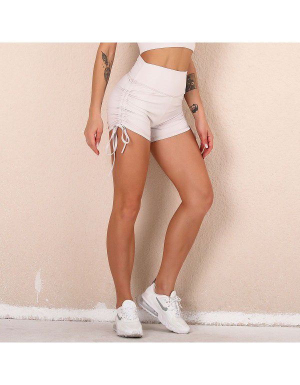 Nude Sports Drawstring Tight Shorts High Waist Elastic Hip Lift Quick Dry Fitness Yoga Pants Women