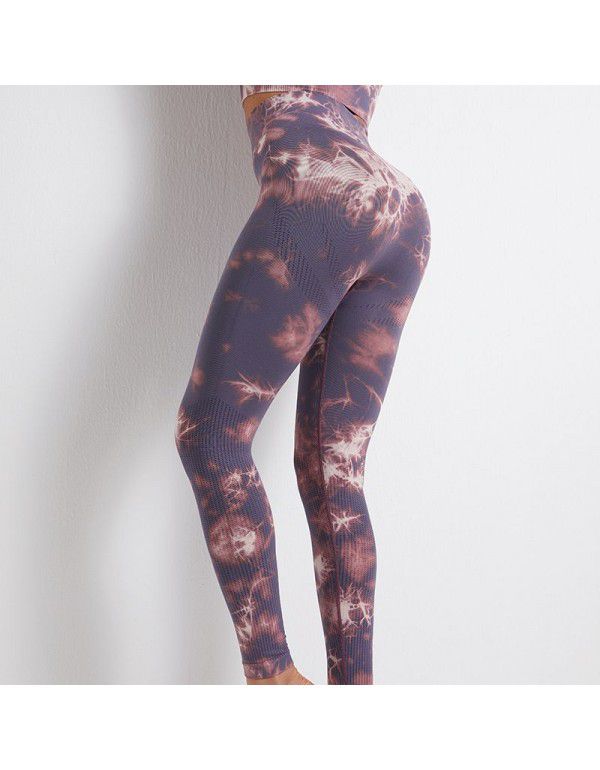 Seamless sports yoga pants Women's tie-dyed high waist and hip lifting running fitness pants Large tights in Europe and America 