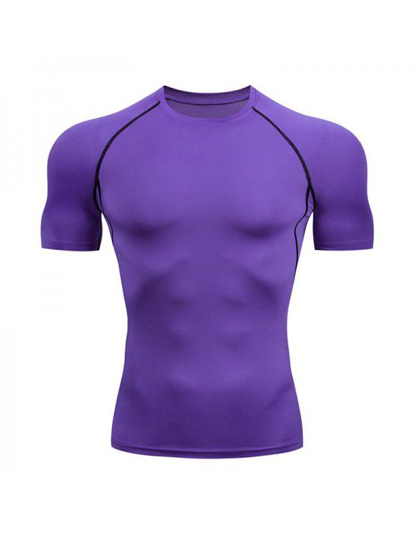 Fitness clothes men's high-elastic tight-fitting summer t-shirt sports short-sleeved quick-drying ice silk running basketball training vest 