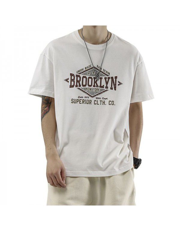Heavyweight Short Sleeve T-shirt Boys' Summer ins Fashion Design Half Sleeve Loose Large Crew Neck T-shirt