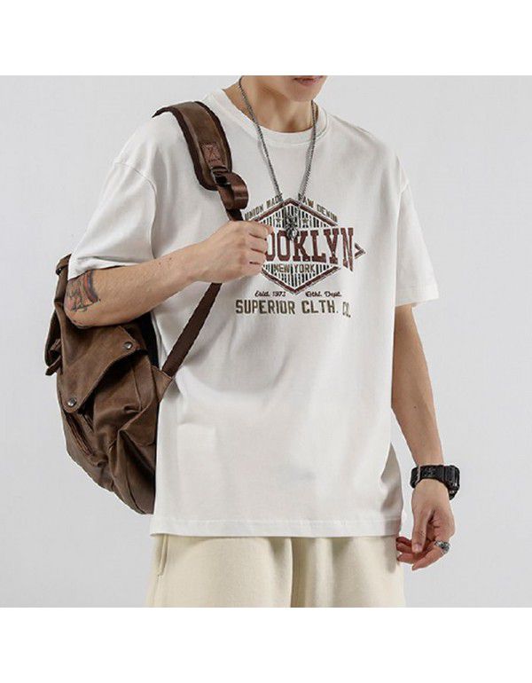 Heavyweight Short Sleeve T-shirt Boys' Summer ins Fashion Design Half Sleeve Loose Large Crew Neck T-shirt