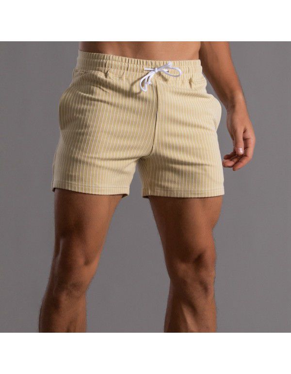 Vertical Stripe Pure Cotton Shorts Men's Large Sports Pants Men's Tripartite Pants Fitness Running Casual Pants Military Green