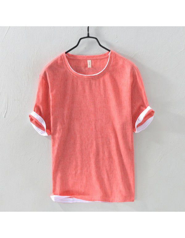 Summer breathable patchwork short t-shirt Men's casual plain short-sleeved T-shirt bottom shirt Men's youth 