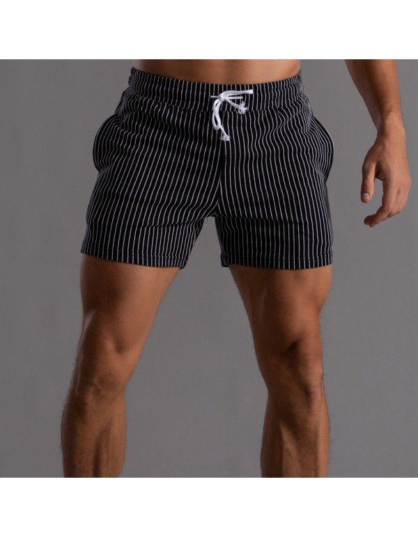 Vertical Stripe Pure Cotton Shorts Men's Large Sports Pants Men's Tripartite Pants Fitness Running Casual Pants Military Green