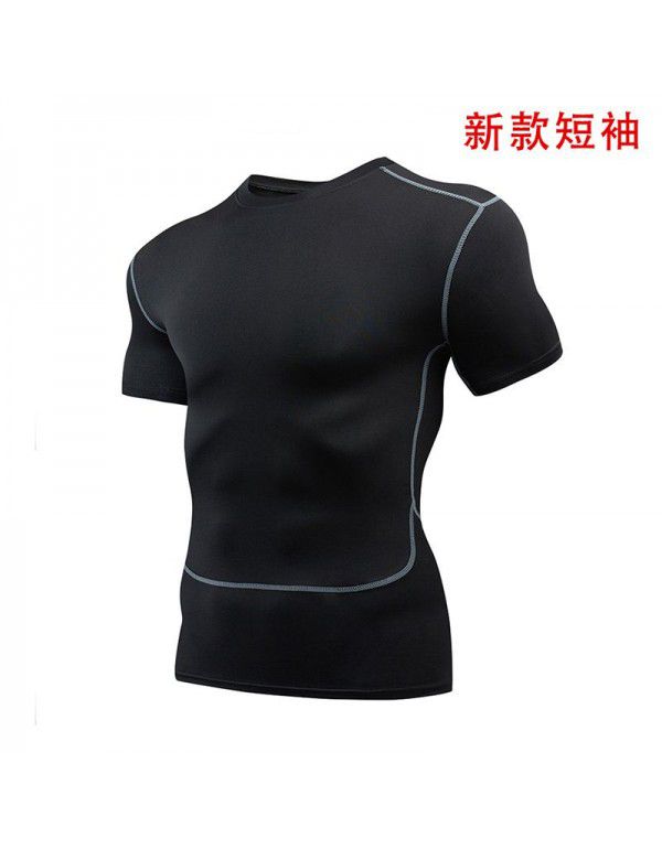 Fitness clothes men's high-elastic tight-fitting summer t-shirt sports short-sleeved quick-drying ice silk running basketball training vest 