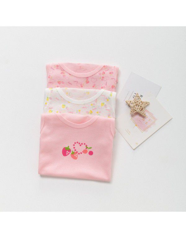 Summer breathable mesh cotton series T-shirt for boys and girls Short Sleeve T-shirt 3-piece set
