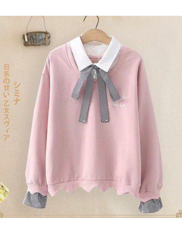 Japanese Sen blouse autumn small fresh girl cartoon cute student long-sleeved T-shirt girls middle and big children bottom shirt 