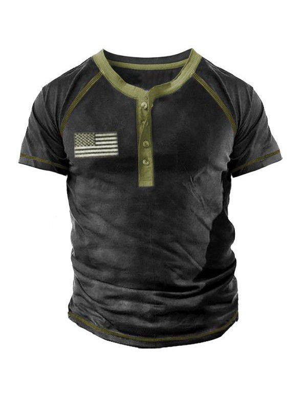 Summer Casual T-shirt Men's Outdoor Retro Tactics Henry Short Sleeve Shirt 