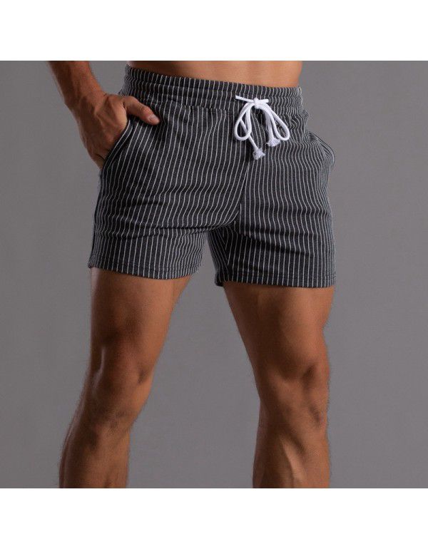 Vertical Stripe Pure Cotton Shorts Men's Large Sports Pants Men's Tripartite Pants Fitness Running Casual Pants Military Green