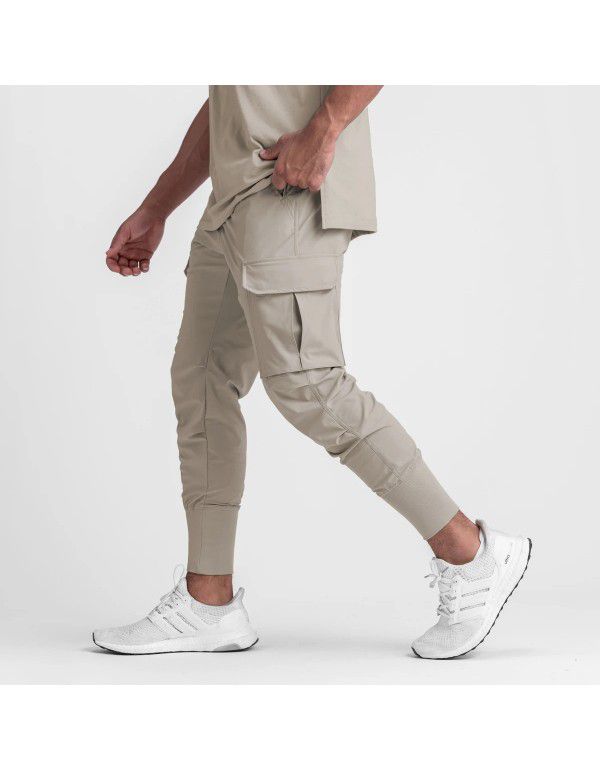 Men's Sports Leisure Pants Fitness Stretch Woven Running Training Leg Wrap Drawstring Guard Pants Cross Border