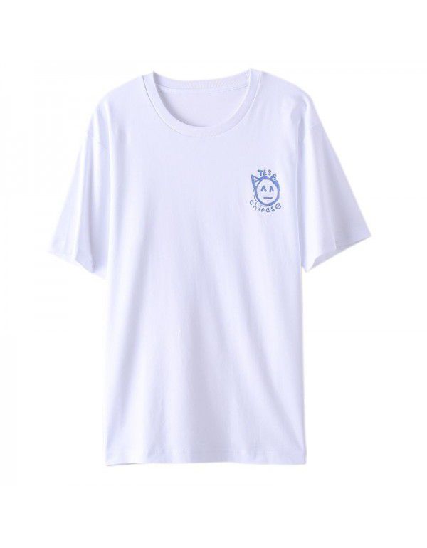 Summer New Print Parent-child Short Sleeve T-shirt Casual Women's Fashion Loose Round Neck Mercerized Cotton Bottom Top