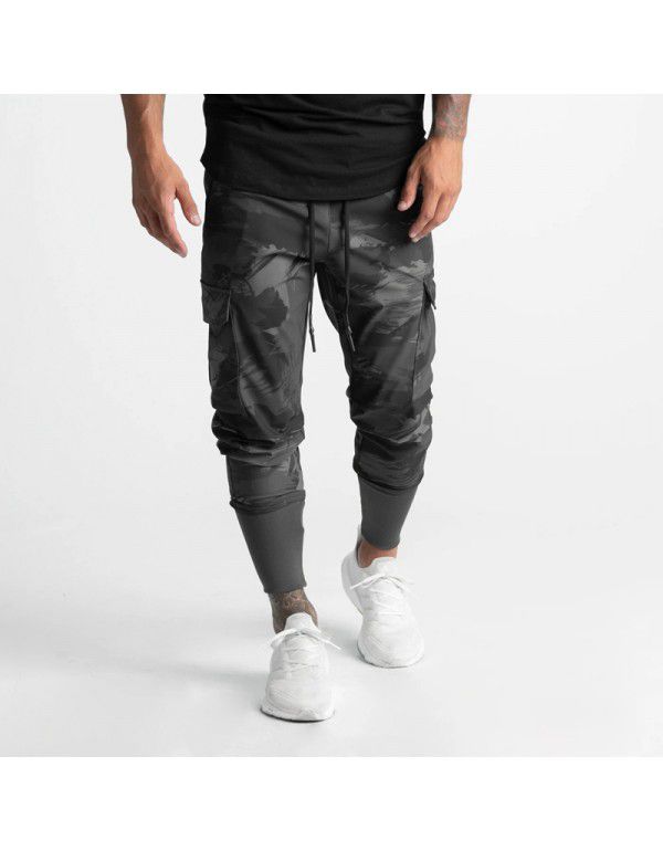 Men's Sports Leisure Pants Fitness Stretch Woven Running Training Leg Wrap Drawstring Guard Pants Cross Border