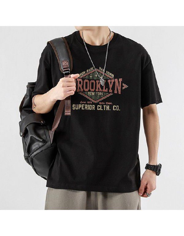 Heavyweight Short Sleeve T-shirt Boys' Summer ins Fashion Design Half Sleeve Loose Large Crew Neck T-shirt