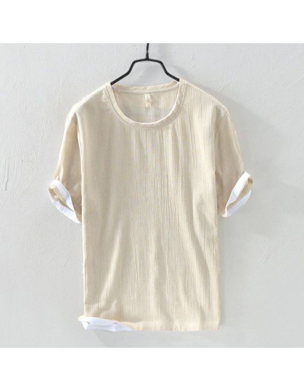 Summer breathable patchwork short t-shirt Men's casual plain short-sleeved T-shirt bottom shirt Men's youth 