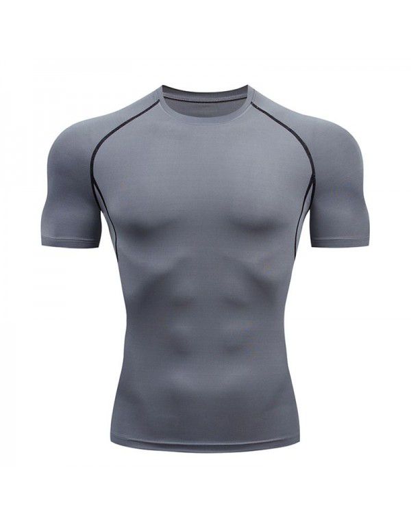 Fitness clothes men's high-elastic tight-fitting summer t-shirt sports short-sleeved quick-drying ice silk running basketball training vest 