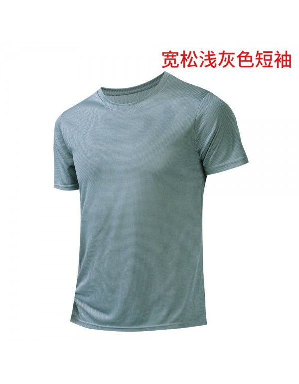 Fitness clothes men's high-elastic tight-fitting summer t-shirt sports short-sleeved quick-drying ice silk running basketball training vest 