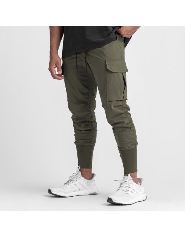 Men's Sports Leisure Pants Fitness Stretch Woven Running Training Leg Wrap Drawstring Guard Pants Cross Border