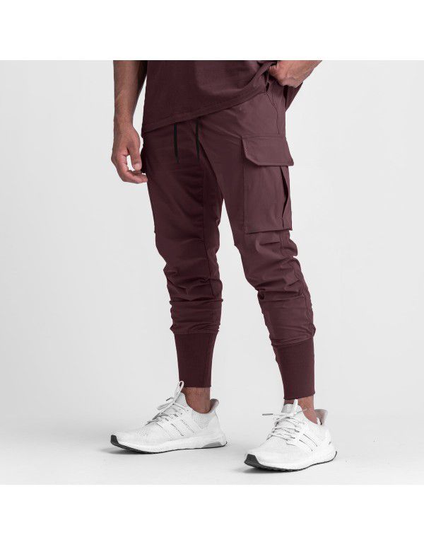 Men's Sports Leisure Pants Fitness Stretch Woven Running Training Leg Wrap Drawstring Guard Pants Cross Border