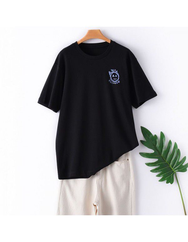 Summer New Print Parent-child Short Sleeve T-shirt Casual Women's Fashion Loose Round Neck Mercerized Cotton Bottom Top