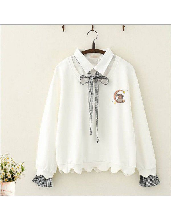 Japanese Sen blouse autumn small fresh girl cartoon cute student long-sleeved T-shirt girls middle and big children bottom shirt 