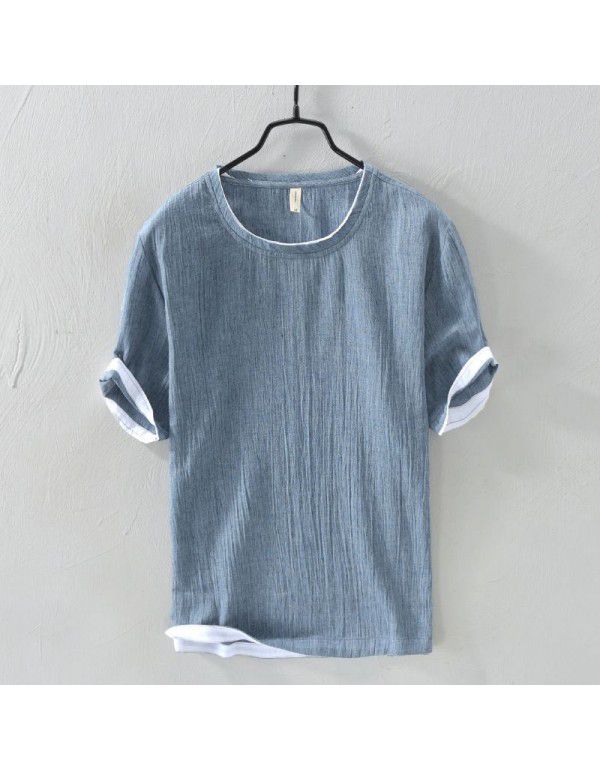 Summer breathable patchwork short t-shirt Men's casual plain short-sleeved T-shirt bottom shirt Men's youth 