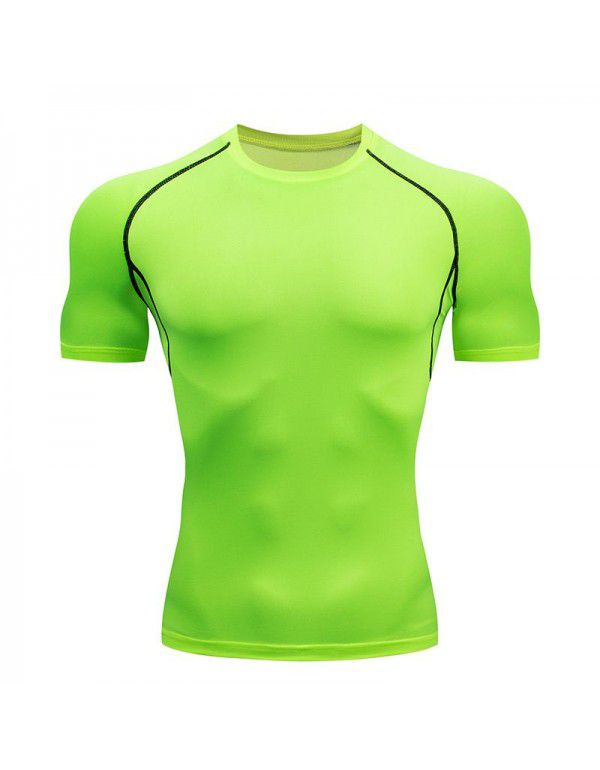 Fitness clothes men's high-elastic tight-fitting summer t-shirt sports short-sleeved quick-drying ice silk running basketball training vest 