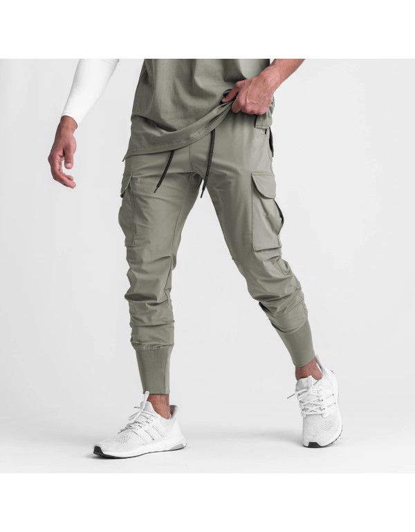 Men's Sports Leisure Pants Fitness Stretch Woven Running Training Leg Wrap Drawstring Guard Pants Cross Border