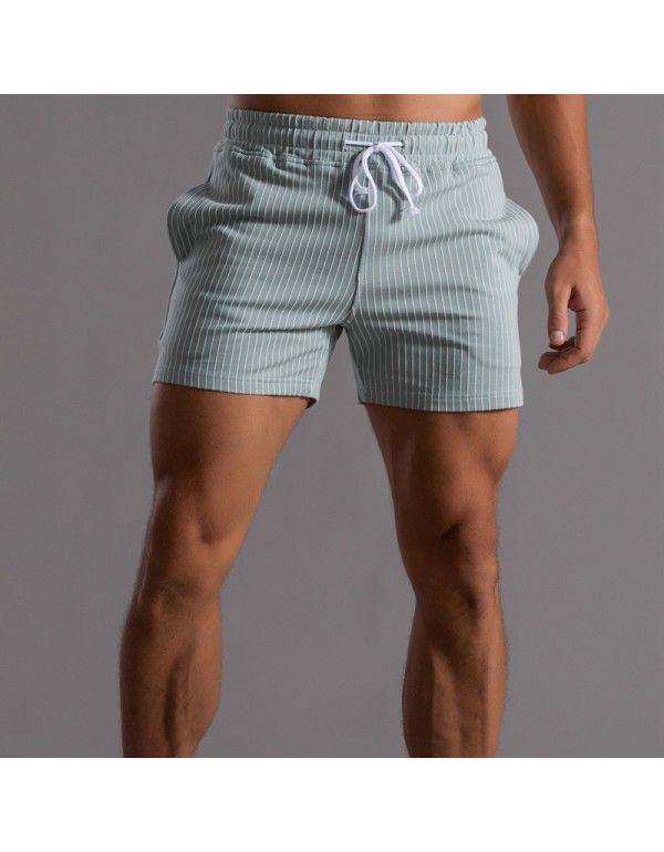 Vertical Stripe Pure Cotton Shorts Men's Large Sports Pants Men's Tripartite Pants Fitness Running Casual Pants Military Green