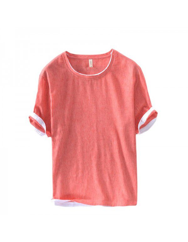 Summer breathable patchwork short t-shirt Men's casual plain short-sleeved T-shirt bottom shirt Men's youth 