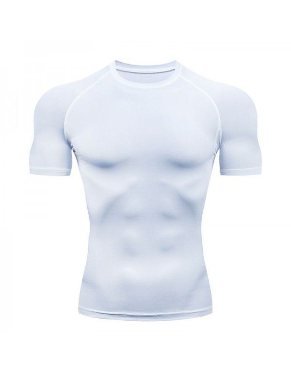 Fitness clothes men's high-elastic tight-fitting summer t-shirt sports short-sleeved quick-drying ice silk running basketball training vest 