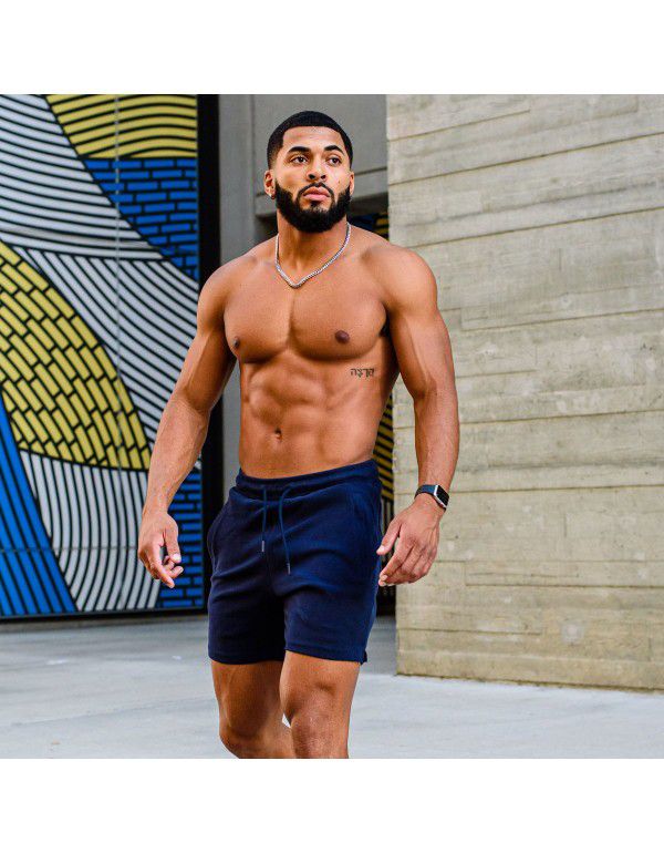 Muscle Fitness Brother Men's Summer Sports Fitness Leisure Shorts Running Cotton Split Shorts Smooth Plate