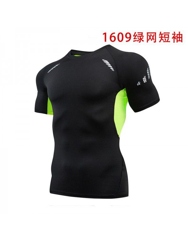 Fitness clothes men's high-elastic tight-fitting summer t-shirt sports short-sleeved quick-drying ice silk running basketball training vest 