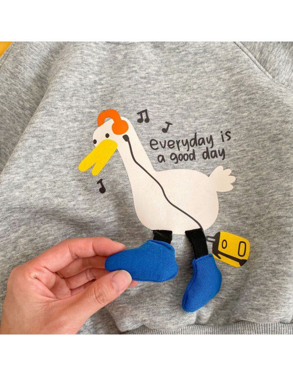 Children's plush sweater Boys and girls' thermal T-shirt Korean version round neck pullover cartoon lion head top