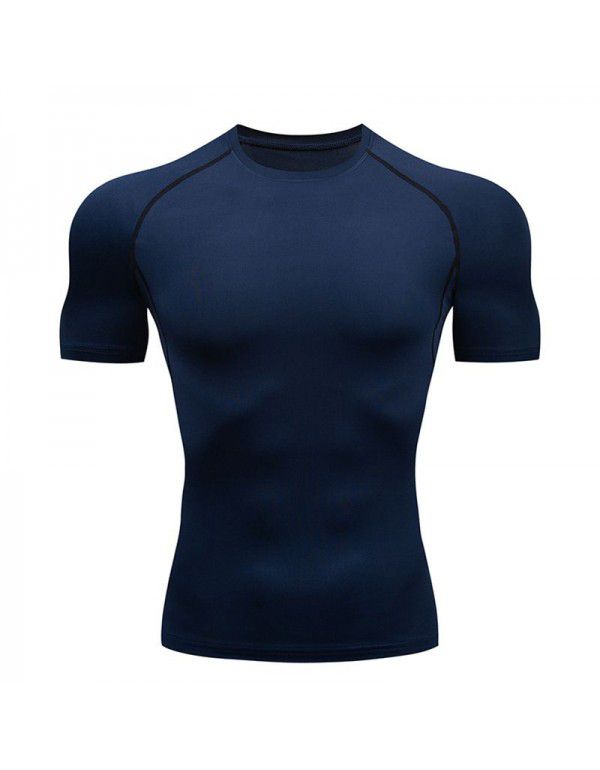 Fitness clothes men's high-elastic tight-fitting summer t-shirt sports short-sleeved quick-drying ice silk running basketball training vest 