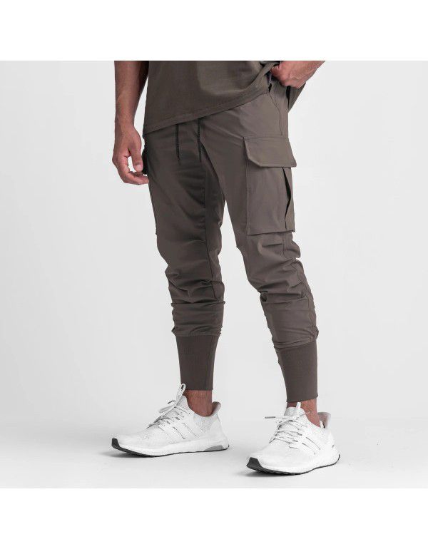 Men's Sports Leisure Pants Fitness Stretch Woven Running Training Leg Wrap Drawstring Guard Pants Cross Border
